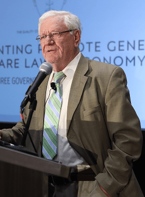 Keynote speaker at podium